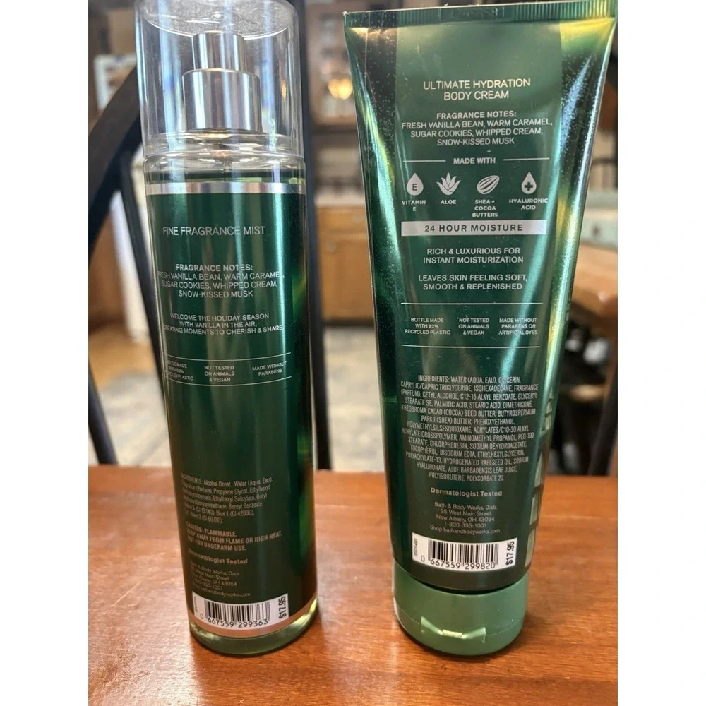 Bath & Body Works Vanilla Bean Noel Fragrance Mist & Body Cream Set New 2024
